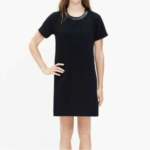Madewell Black Mini Shift Dress with Real Leather Trim